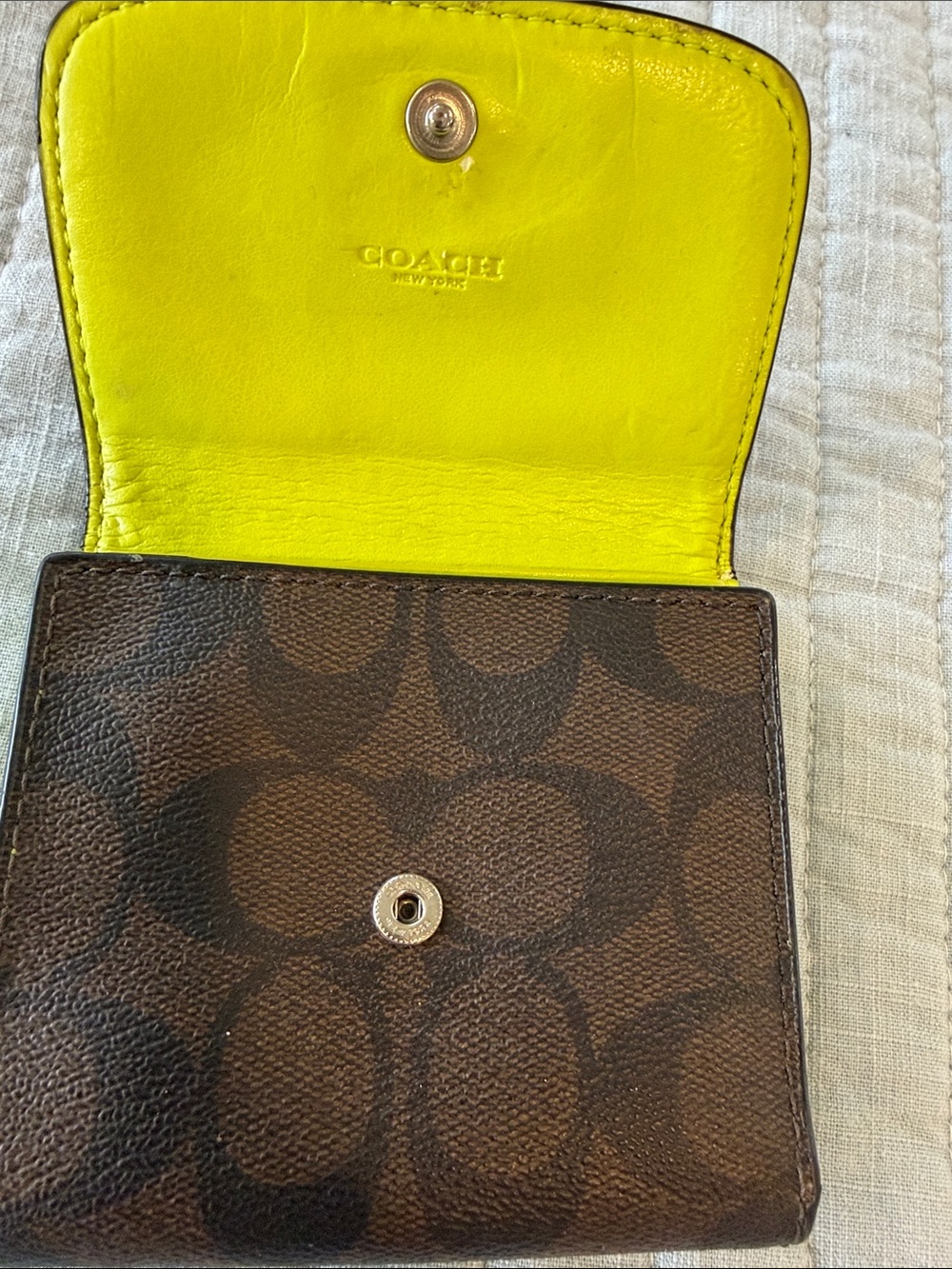 Coach Brown Signature Compact Wallet with Gold Logo - Picture 4 of 6
